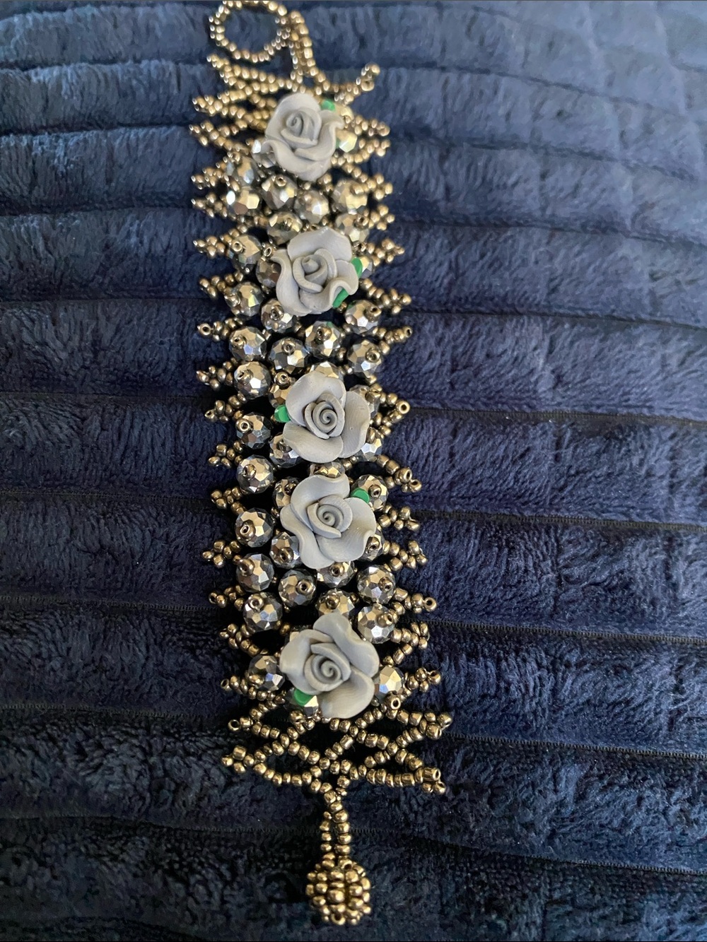 White Rose Beaded Statement Bracelet